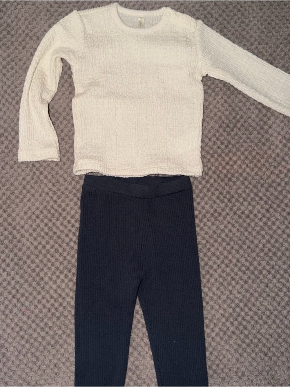 Rylee + Cru Ivory Textured top and bottoms 6-12 months